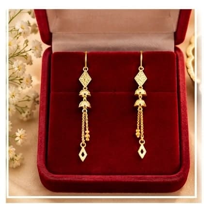 22K Royal Geometric Drop Earrings in Velvet Box