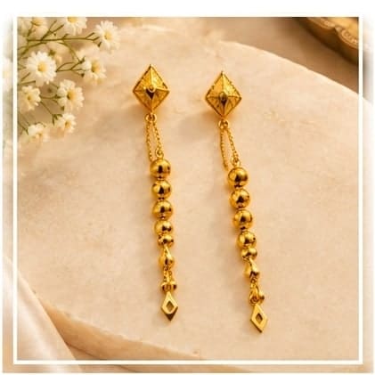 22K Heritage Pyramid & Golden Bead Long Dangles